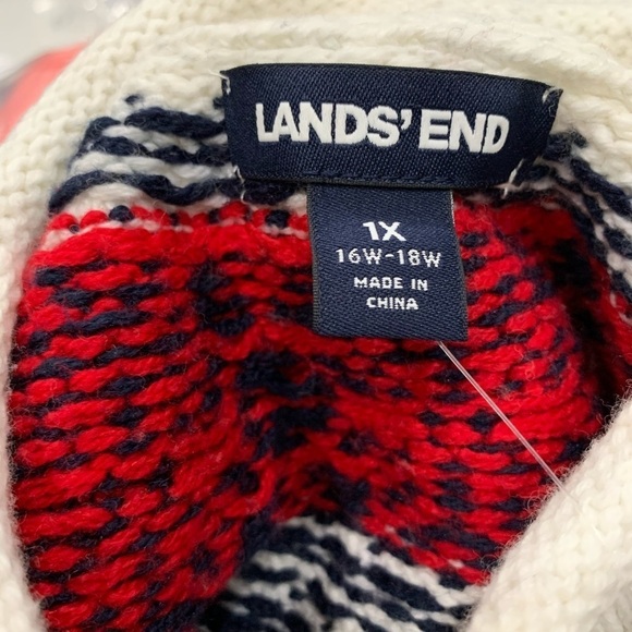 🔥 Land’s End NWT Roll Neck Cream Sweater red & blue 1X - Picture 9 of 11